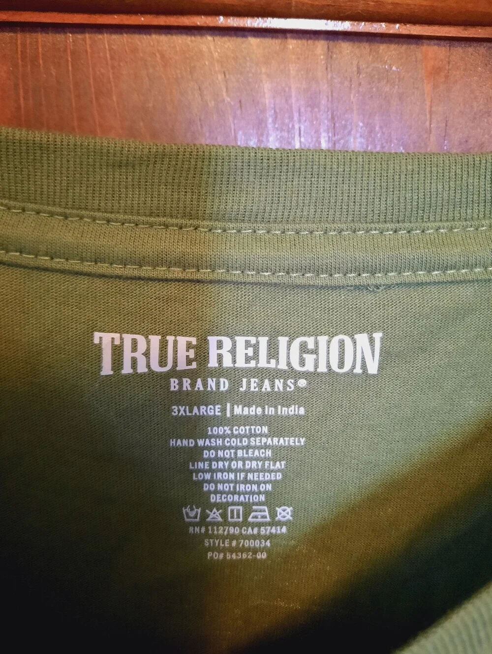 True Religion 100% Cotton Olive Green Graphic Logo Short Sleeve T-shirt Size 3XL
